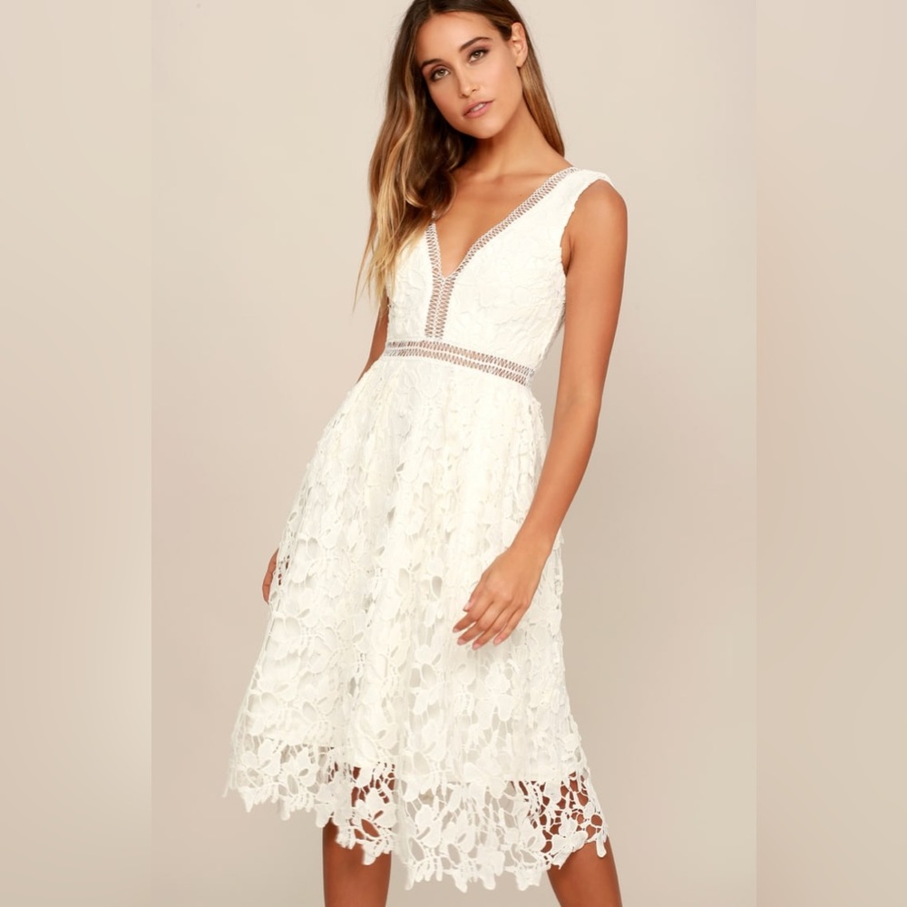 Lulu's White Lace Midi Dress